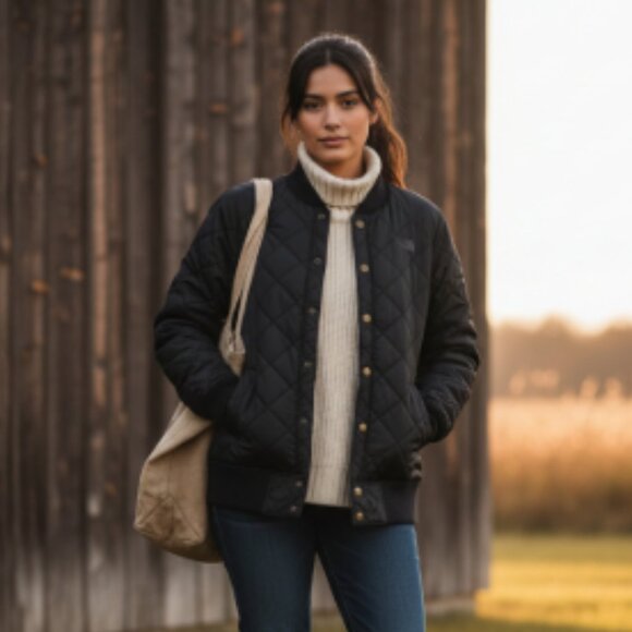 The North Face Quilted Bomber Jacket XS Black Lightweight Bomber Barn Coat - Picture 1 of 10